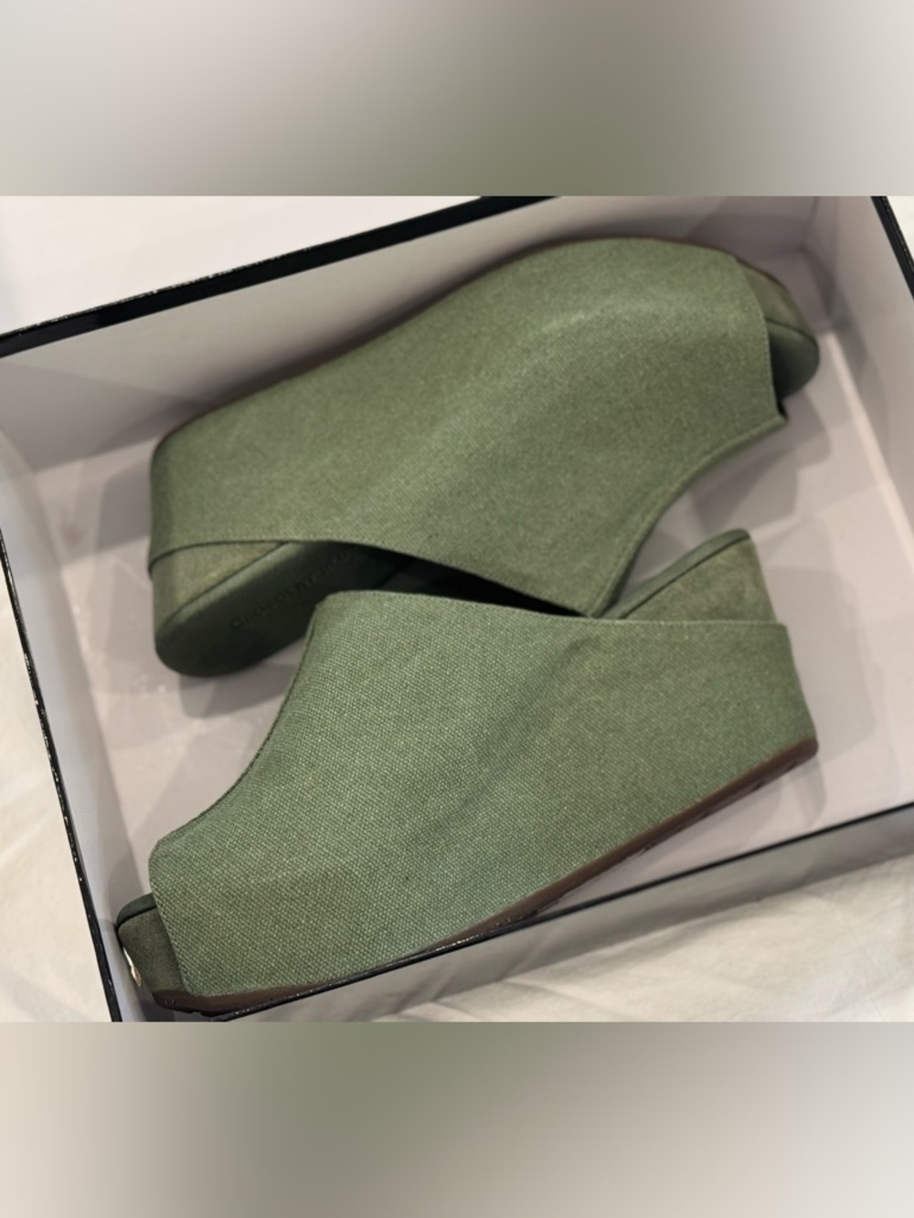 Chocolat Blu Olive Green Open-Toe Wedge Mule - Picture 3 of 7